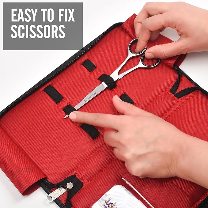 Leather 5 Scissor & Shear Storage Case for Hairstylist - Hairdresser -Scissor Holder Perfect for home-saloon use (Black)