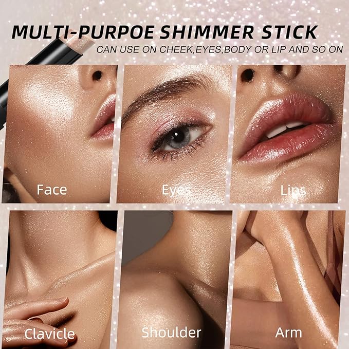 Silver Shimmer Stick, Rose Gold Undertone for Eyes, Lips, Face and Body Cream Highlight Eyeshadow, Multi-Use Diamond Like Shine, Moisturizing Formula Sheer Finish (Silver Sparkle)