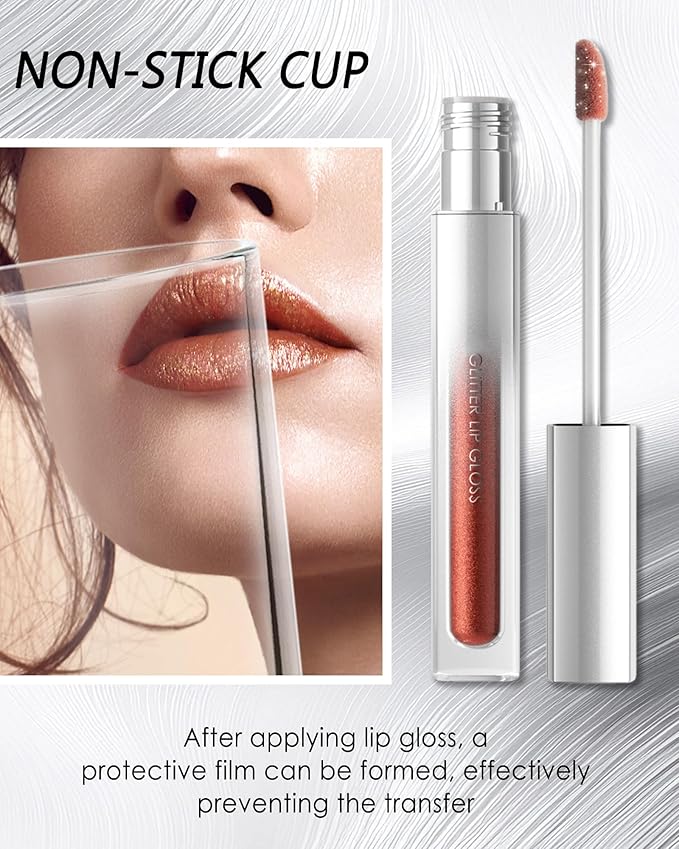 Diamond Red Brown Lip Gloss, Matte Metallic Shimmer Non-Stick Lipgloss, Long-Lasting Waterproof Smudge Proof Liquid Lipstick, Sparkle Lip Tint Stain, Thanksgiving Makeup Gift for Women Girl-05