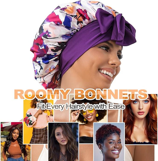GDTOGRT Satin Silk Bonnet for Sleeping Women - Double Layer Sleep Hair Bonnets Caps for Curly Braid Hair with Tie Band