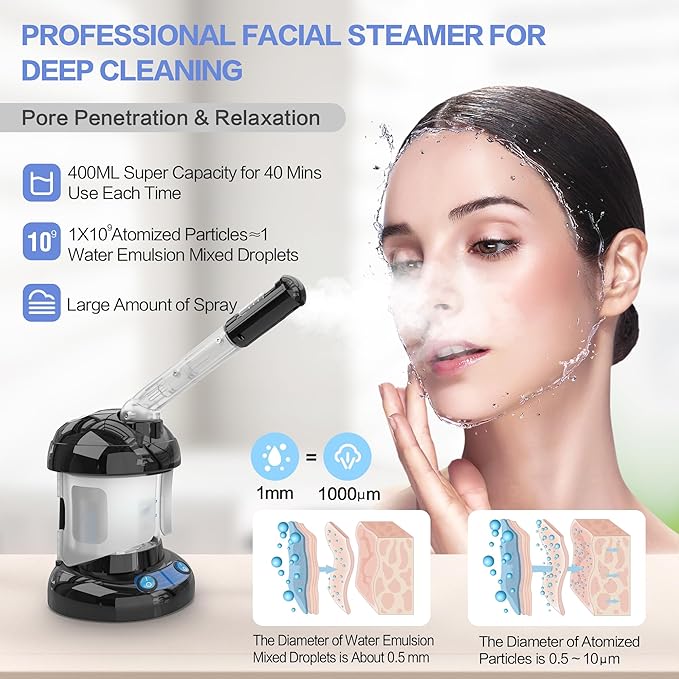 Kingsteam Facial Steamer - Ozone Steamer with Extendable Arm - Professional Nano Ionic Facial Steamer for Deep Cleaning - Portable for Personal Care Use at Home or Salon