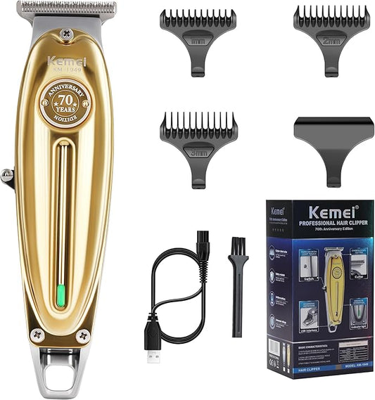 KEMEI Professional Beard & Hair Trimmer for Men, Cordless T-Blade Trimmers, Electric Hair Clippers for Barbers and Stylists, All Body Grooming-Model 1949 Gold