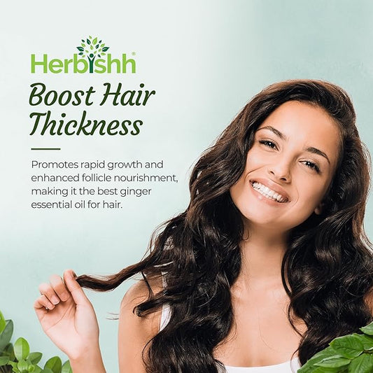 Herbishh Ginger Hair Oil - Fast Thickening and Regrowth Serum for Dense Hair - Best Compact 30ml Care Product for Women & Men