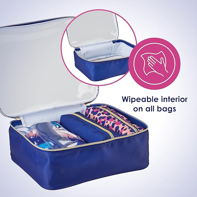 Conair Women's 5 Piece Toiletry and Cosmetic Bag, Blue Palm, 1 Count (Pack of 2)