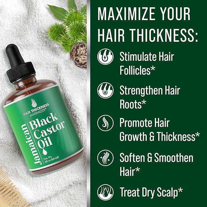 Jamaican Black Castor Oil for Hair Growth. Strengthens & Hydrates Thinning, Dry Hair for a Healthier-Looking Scalp. For Women & Men – Vegan & Unscented 2oz Serum (Pack of 2)