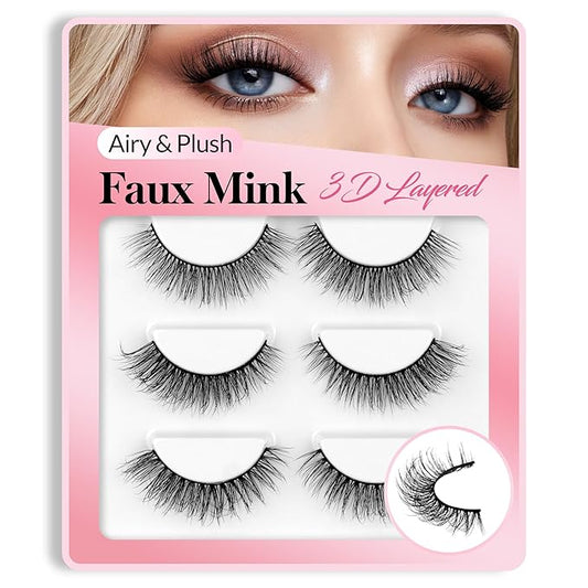 Bepholan False Eyelashes 3D Faux Mink Lashes Natural Look Super Fluffy Eyelashes Volume Strip Eyelashes, Cat Eye Lashes Lightweight Fake Eyelashes Easy to Apply 3 Pairs（M101）