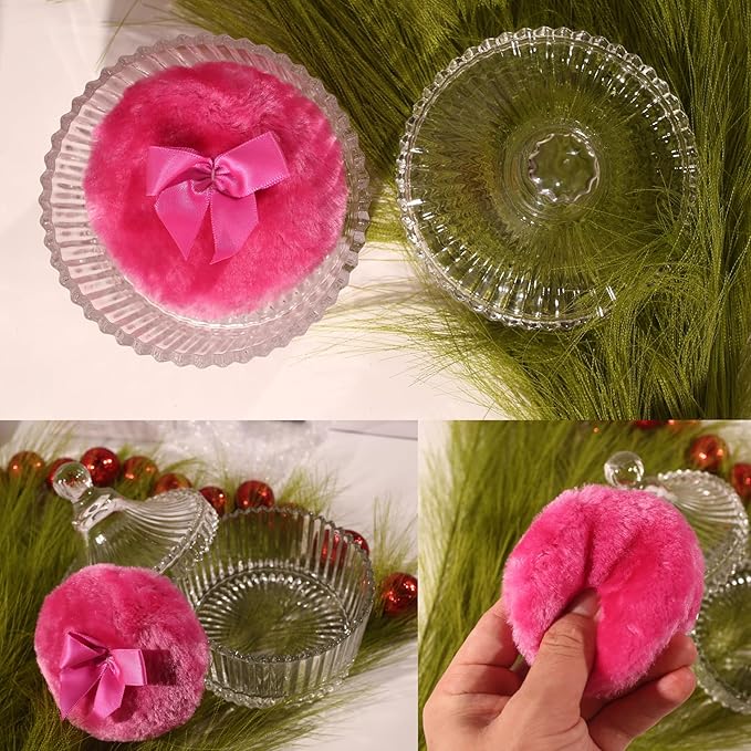 2 Pcs Large Body Powder Puff and Container Powder Container with Puff Powder Puff Crystal Container Soft Washable Reusable Velour Face Body Glitter Powder Puff Wet Dry Makeup (Amber Simple)