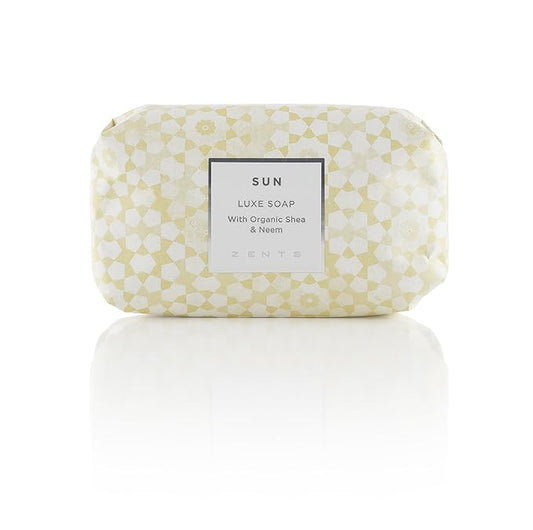 Zents Triple-Milled Luxe Bar Soap (Sun Fragrance) | Moisturizing Soap with Organic Shea Butter | Gentle Hand & Body Wash | Nourishes & Softens Skin | 5.7 oz