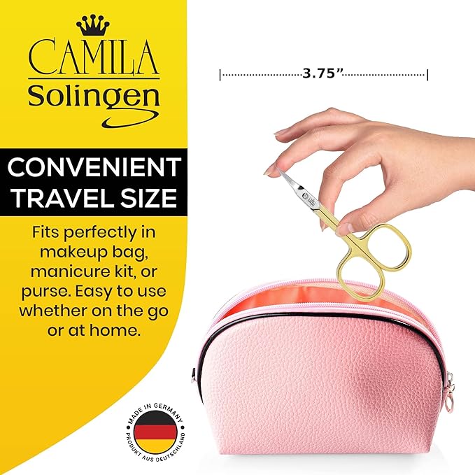 CS04 Professional Nail Cuticle Scissors, Hypoallergenic Gold Plated Sharp Curved Manicure Pedicure Grooming for Finger and Toe Nail Care. Made of Stainless Steel in Solingen, Germany