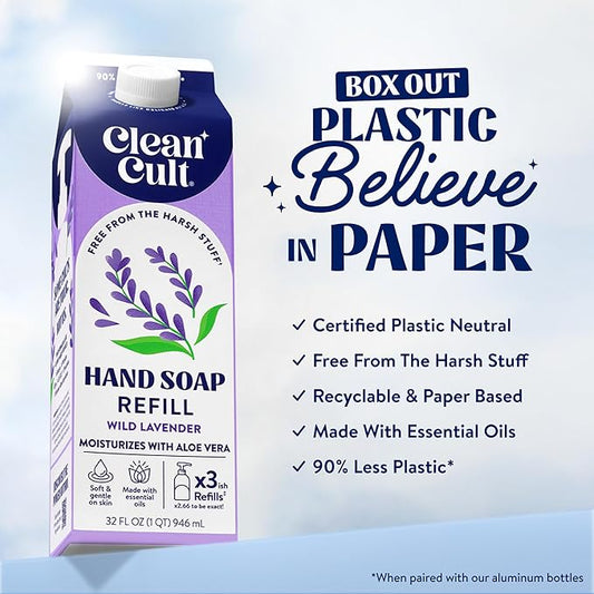 Cleancult Liquid Hand Soap Refill - Wild Lavender - Moisturizes Dry & Sensitive Skin - Made with Aloe Vera & Lavender Essential Oils - Eco Friendly - Paper-Based Packaging - 32 oz/1 Pack