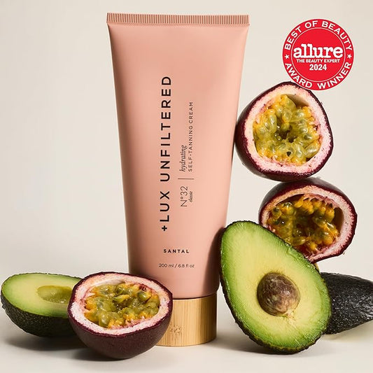 + Lux Unfiltered N°32 Gradual Self Tanner, Hydrating Self Tanning Lotion with Shea Butter & Squalane - Non-Sticky, No Transfer, Natural-Looking Tan - Vegan & Cruelty-Free Sunless Tanner - Santal