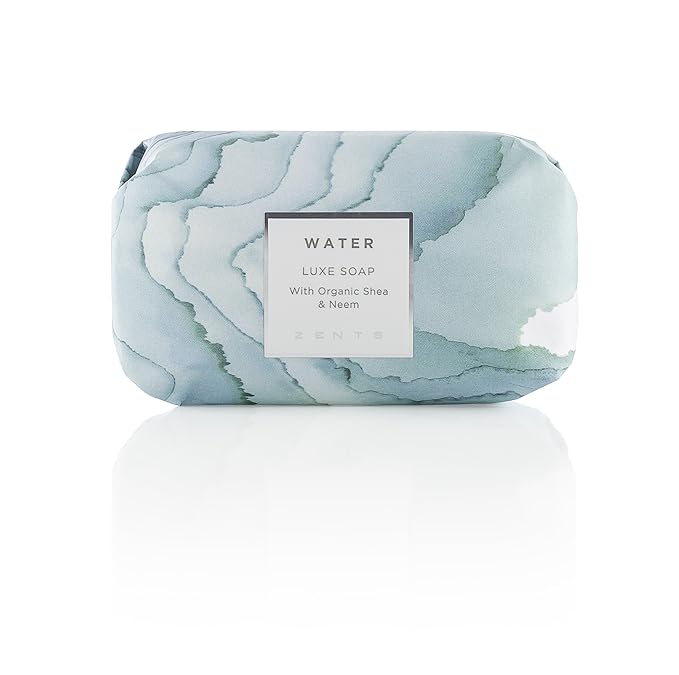 Zents Triple-Milled Luxe Bar Soap (Water Fragrance) | Moisturizing Soap with Organic Shea Butter | Gentle Hand & Body Wash | Nourishes & Softens Skin | 5.7 oz