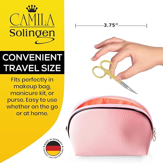 CS05 Professional Nail Cuticle Scissors, Hypoallergenic Gold Plated Sharp Curved Manicure Pedicure Grooming for Finger and Toe Nail Care. Made of Stainless Steel in Solingen, Germany