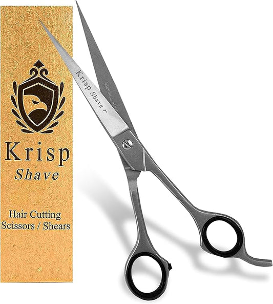 Professional Hair Cutting Scissors - Krisp Shave Japanese Stainless Steel Salon Barber Scissor (7 inch Inch) - Shears for Men's Beard Mustache Women Kids Pets Haircut All Purpose Shear, KSP-784