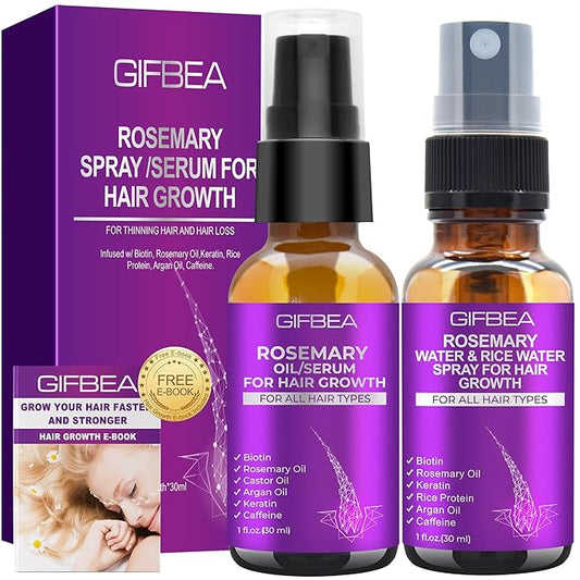 Rosemary Oil Hair Growth Serum W/Rosemary Water & Rice Water Spray Hair Growth,Biotin Castor Oil Argan Oil Caffeine Keratin Reduce Hair Loss,Restore Dry Damaged Hair Regrowth Treatments for Women Men