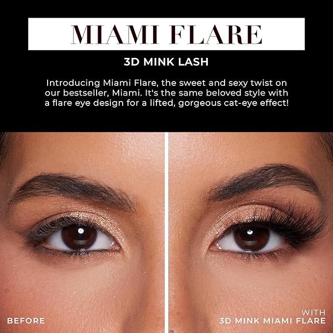 Lilly Lashes Miami Flare 3D Mink Lashes, Mink Eyelashes, The Original Lilly Lash For Wispy & Natural Look, Reusable Eyelashes up to 25x, Fluffy Lashes, Strip Lashes, Lash Glue not Included