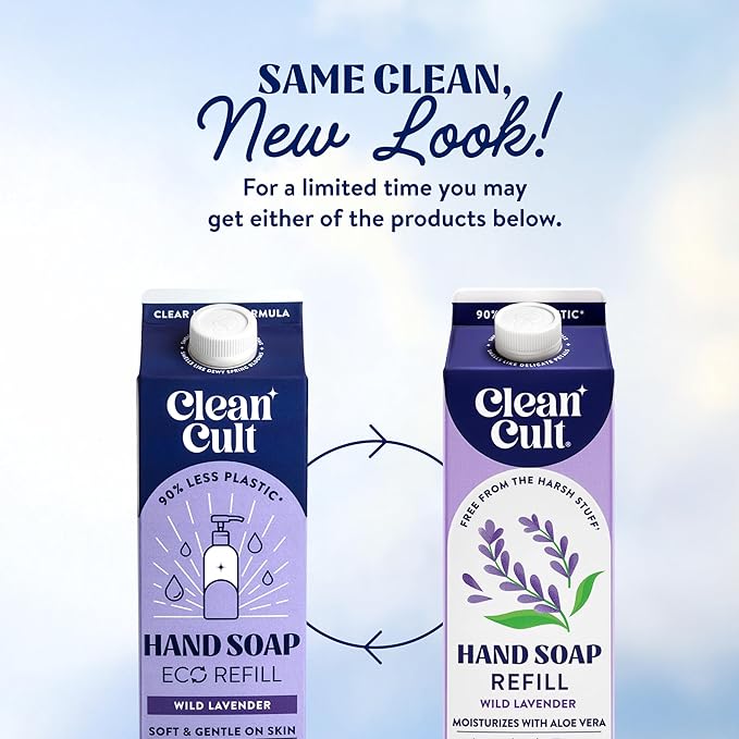 Cleancult Liquid Hand Soap Refills - Moisturizes Dry & Sensitive Skin - Made with Aloe Vera & Lavender Essential Oils - Wild Lavender - Eco Friendly - Paper-Based Packaging - 32 oz/2 Pack