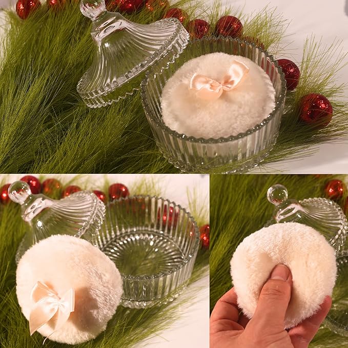 2 Pcs Large Body Powder Puff and Container Powder Container with Puff Powder Puff Crystal Container Soft Washable Reusable Velour Face Body Glitter Powder Puff Wet Dry Makeup (Colorful Simple)