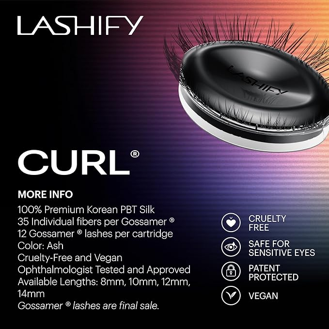 Lashify Curl 8mm Gossamer Eyelash Extensions Refill, Ash Color, DIY False Lashes for a Natural Look
