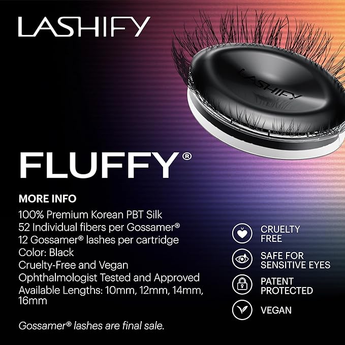 Lashify Fluffy 12mm Gossamer Eyelash Extensions Refill, Black, Easy DIY False Lashes To Add Fullness and Dimension