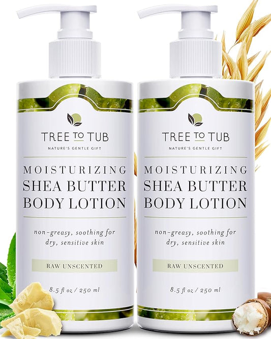 Tree to Tub Unscented Shea Butter Body Lotion for Dry Skin - Fragrance Free Lotion,Vegan Body Moisturizer, Good for Sensitive Skin for both Women & Men 2 Pack